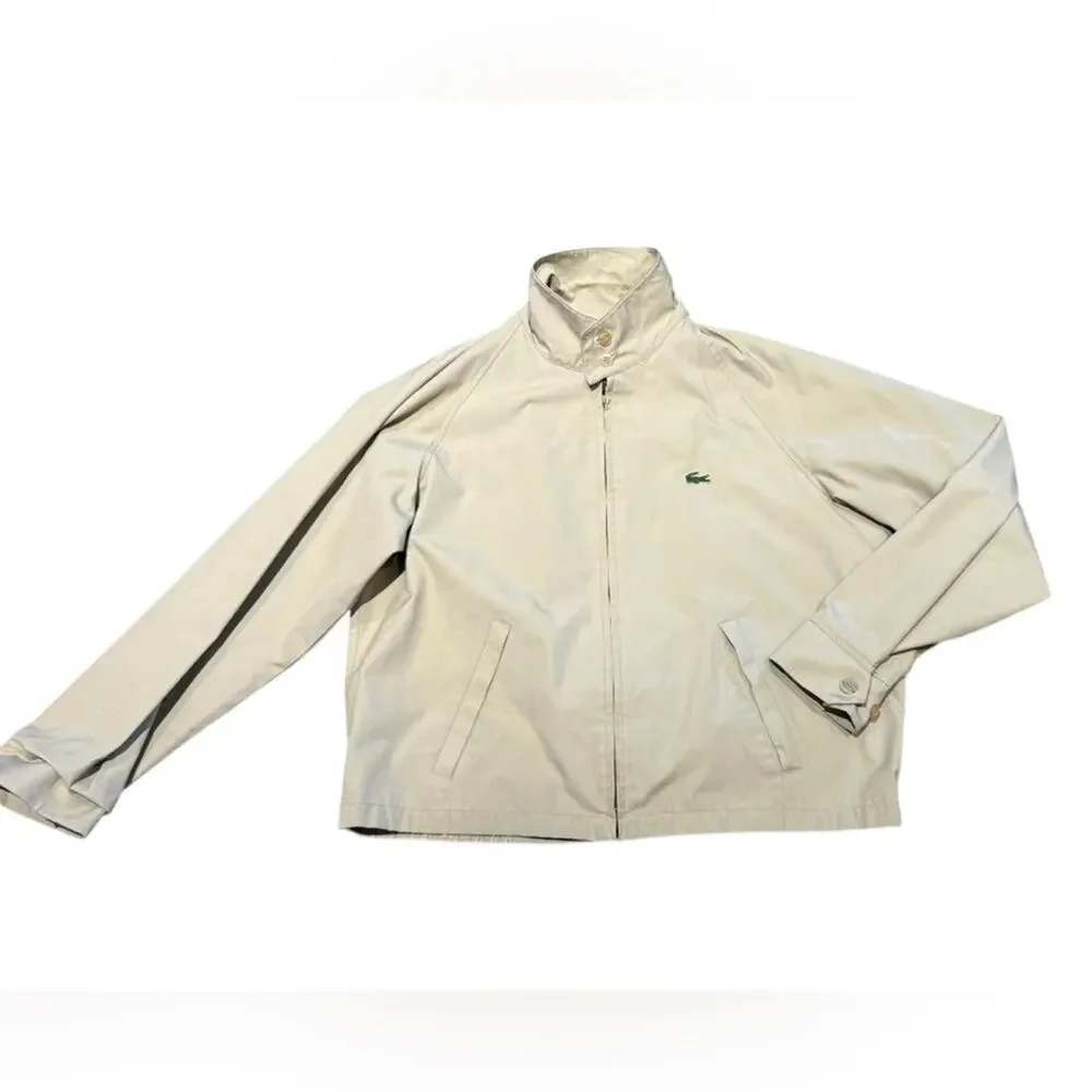 Vintage Izod Lacoste Beige Jacket with Standing Button Collar ZipUp Mens Large